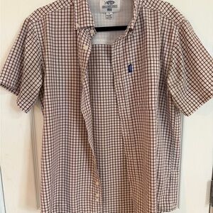 AFTCO Men's Checkered Button Down Shirt - Red and White